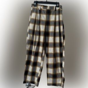 Urban Outfitters Pleated Trouser Pants Womens M Gingham Pocket Brown White